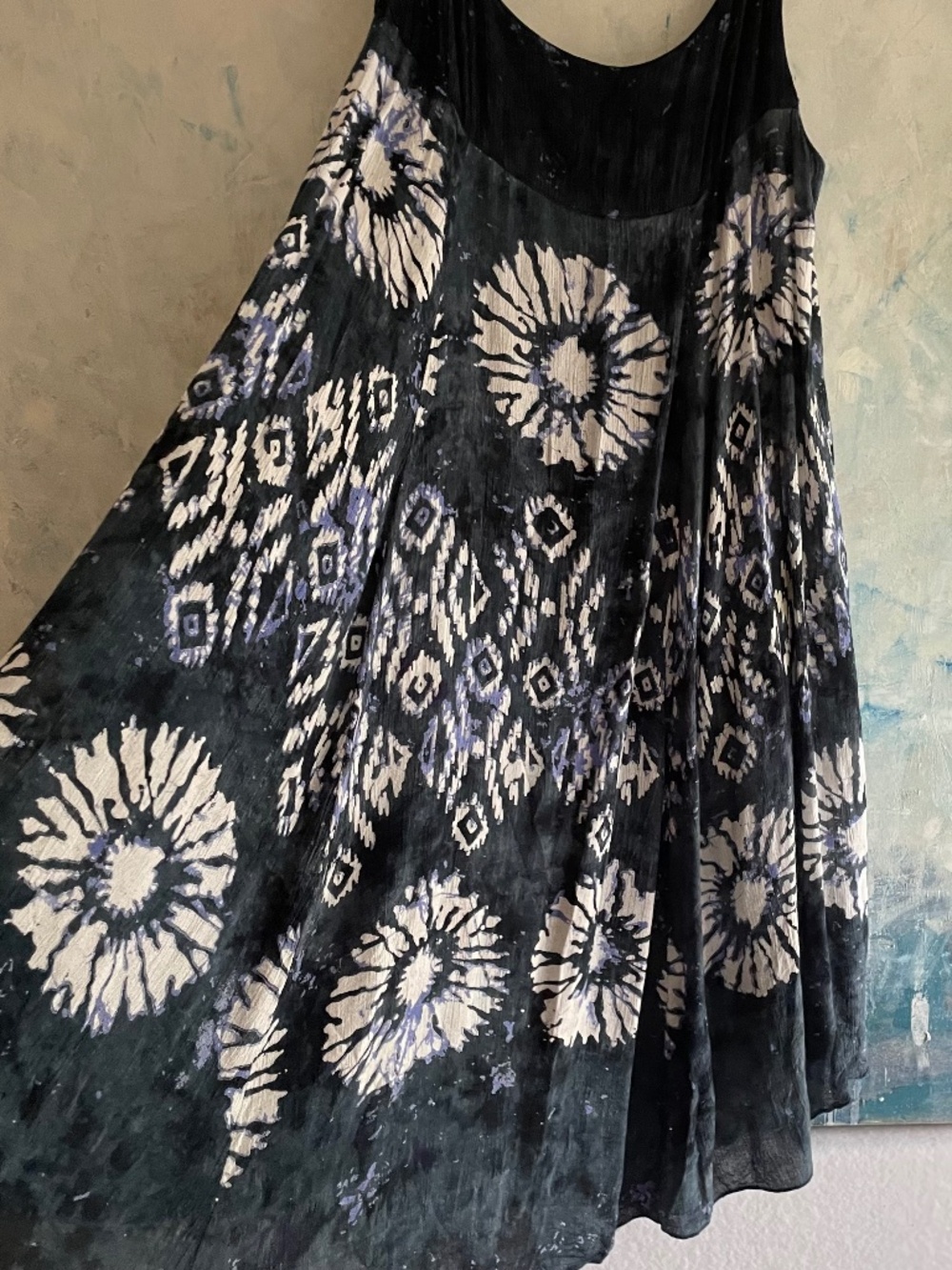 FREE PEOPLE Darjeeling Tie-Dye Swing Dress Black White Blue Like New Festival M - Picture 6 of 16